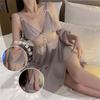 Women's Deep V Padded Comfy Backless Sleep Dress with Robe Lounge Set