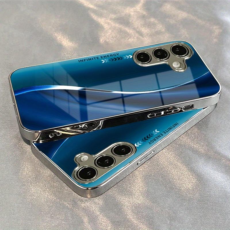Padrão listrado azul Capa de telefone requintada para Samsung Galaxy S26 S25 S24 S23 S22 S21 FE Ultra Plus Homens mulheres Vidro embutido