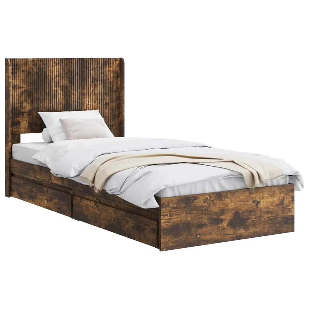 Bed Frame with Storage Space and Headboard Smoked Oak