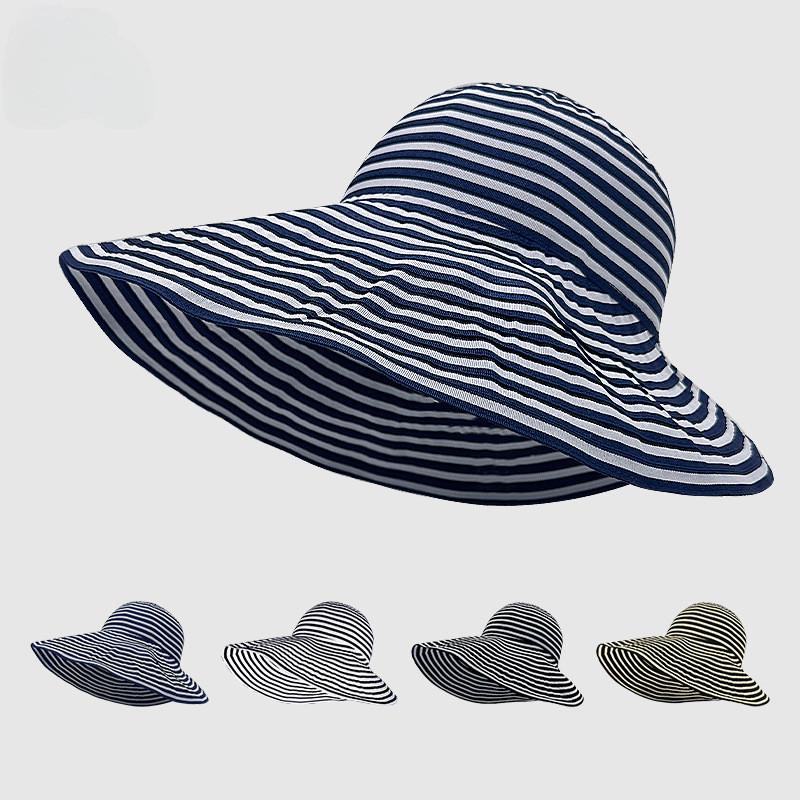 Foldable Sunshade Fisherman Hat With Wide Brim And Striped Pattern For Summer Outdoor Activities