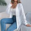 Women European American Casual Solid Hollow Out Lantern Long Sleeve Cardigan Sweater Coat