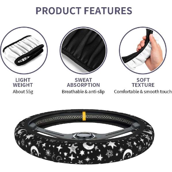 Moon And Star Steering Wheel Cover Car Accessories Cute For Women Girls Girly Universal 15 Inch Neoprene Auto Interior Decor Anti Slip Car Truck