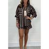 Summer Fashion Casual Women two-piece Stripe Shirts Shorts Set Ladies' Two-Piece Set