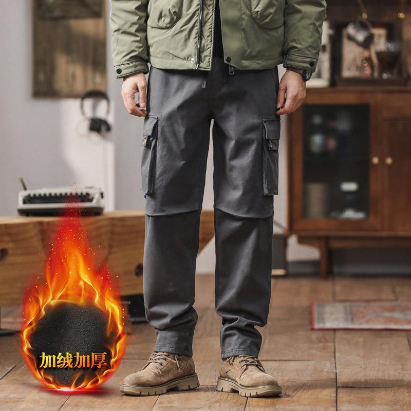 Autumn and winter new men's overalls warm cold wear-resistant straight pants versatile casual outdoor velvet trousers