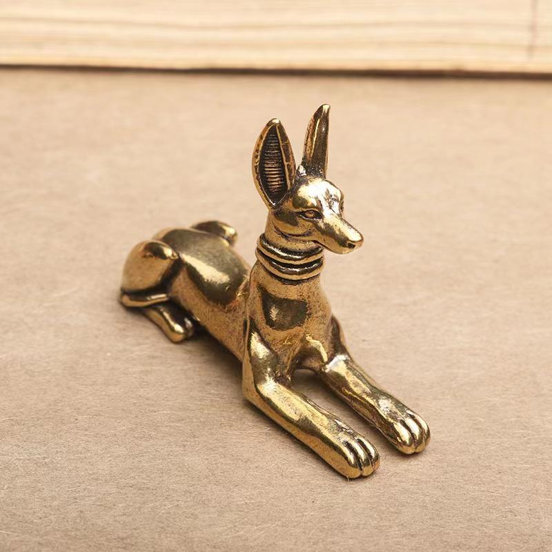 1pc Vintage Brass Egyptian Pharaoh Hound Statue - Exquisite Decorative Art Piece for Home, Office, or Cafe, Ideal for Bookshelve