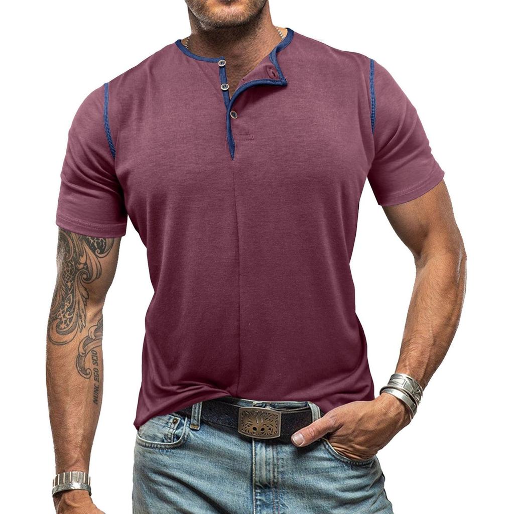 Men's Patchwork Short-Sleeve T-Shirt Neck Top