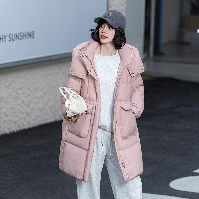 Duck Down Winter New Casual Versatile Warm Down Jacket Women's Medium and Long Hooded Jacket