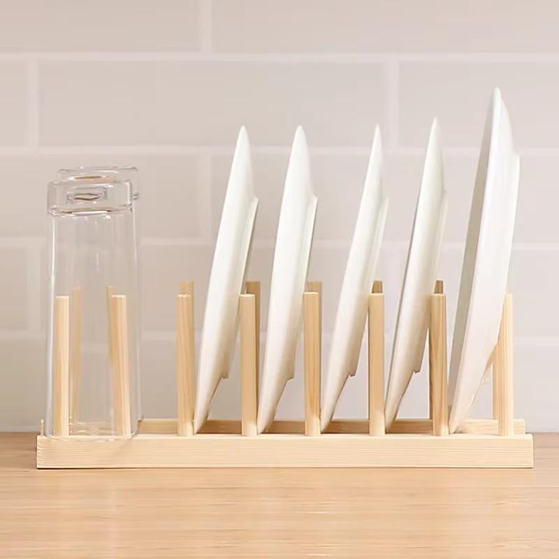 DIY Locker Bamboo Drain Rack Wooden Plate Rack Dish Rack Kitchen Organizer for Plates/Cutting Boards/Plates/Cups/Pot Lid