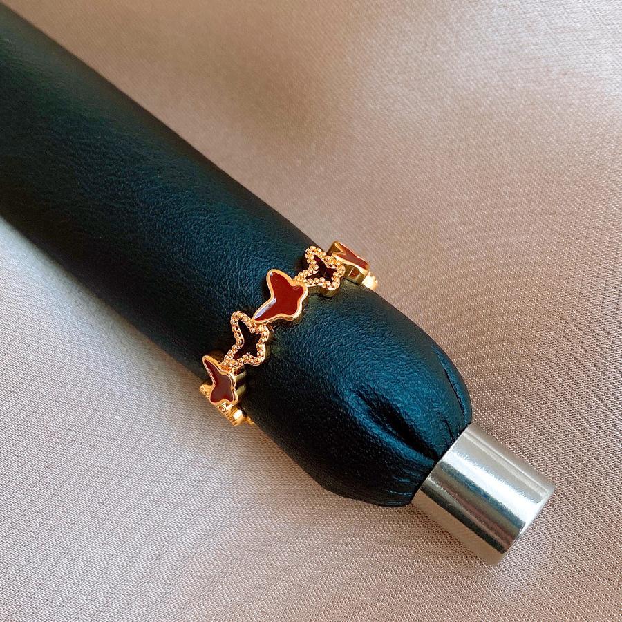 18K real gold electroplated dripping oil red butterfly gourd open ring ring ring versatile jewelry women