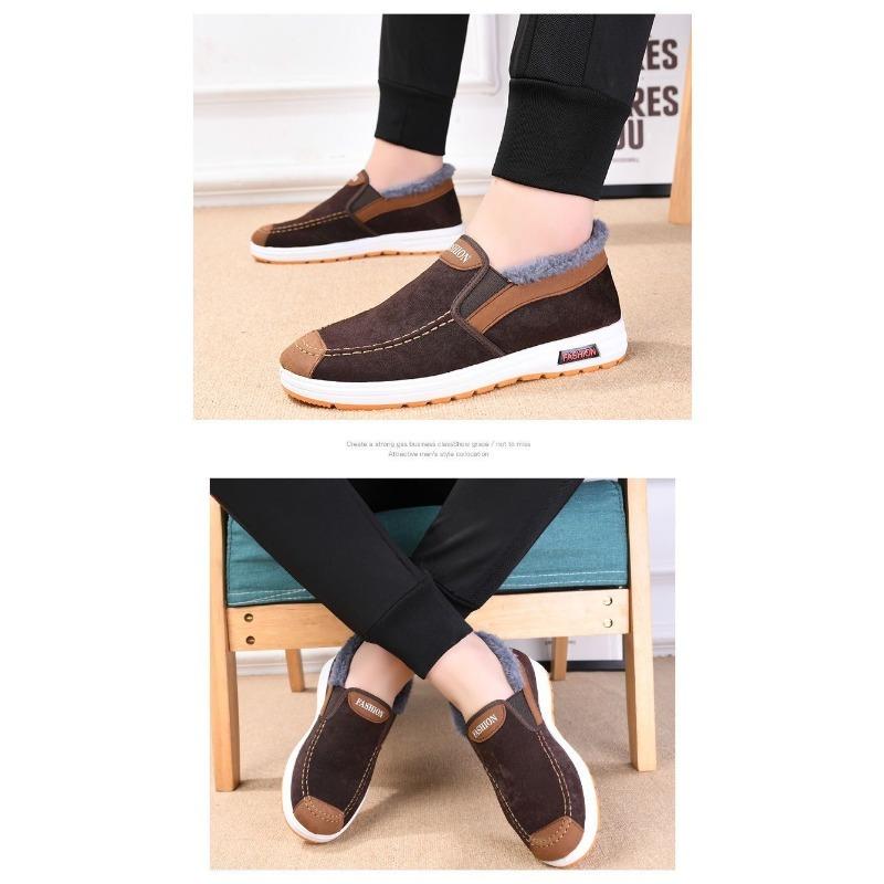 Men Old Beijing Cloth Shoes, High-top Thick Fleece Lined Casual Cotton-padded Shoes, Warm Comfortable Versatile Winter Shoes for Middle-aged & Elderly