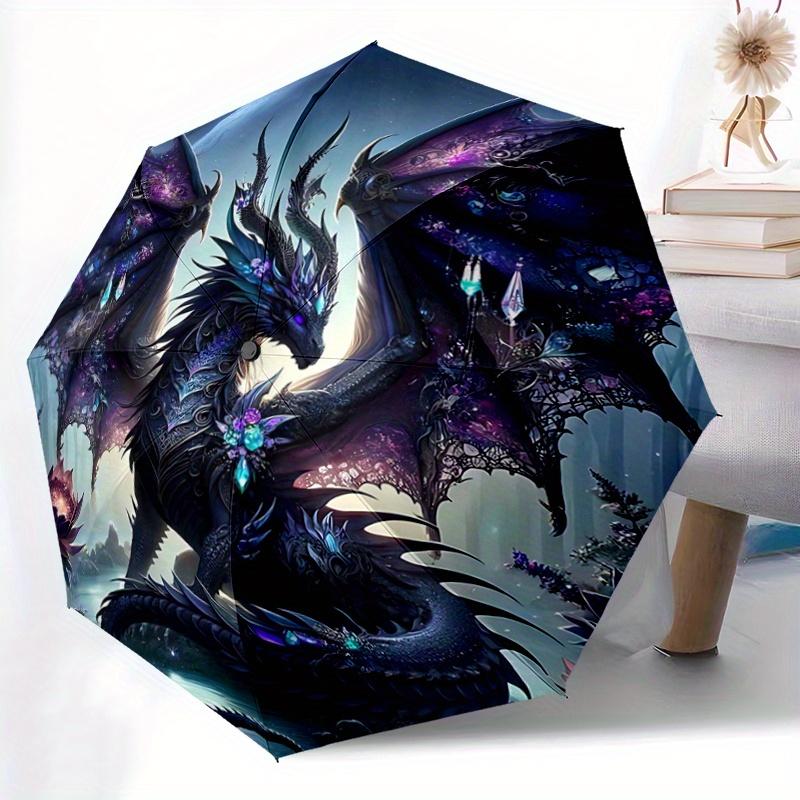 1pc Dragons Moonlit Sky Automatic Opening and Closing Umbrella - Lightweight 3-Fold Design, Suitable for Fans, Travel, Daily Use, Interesting Sha