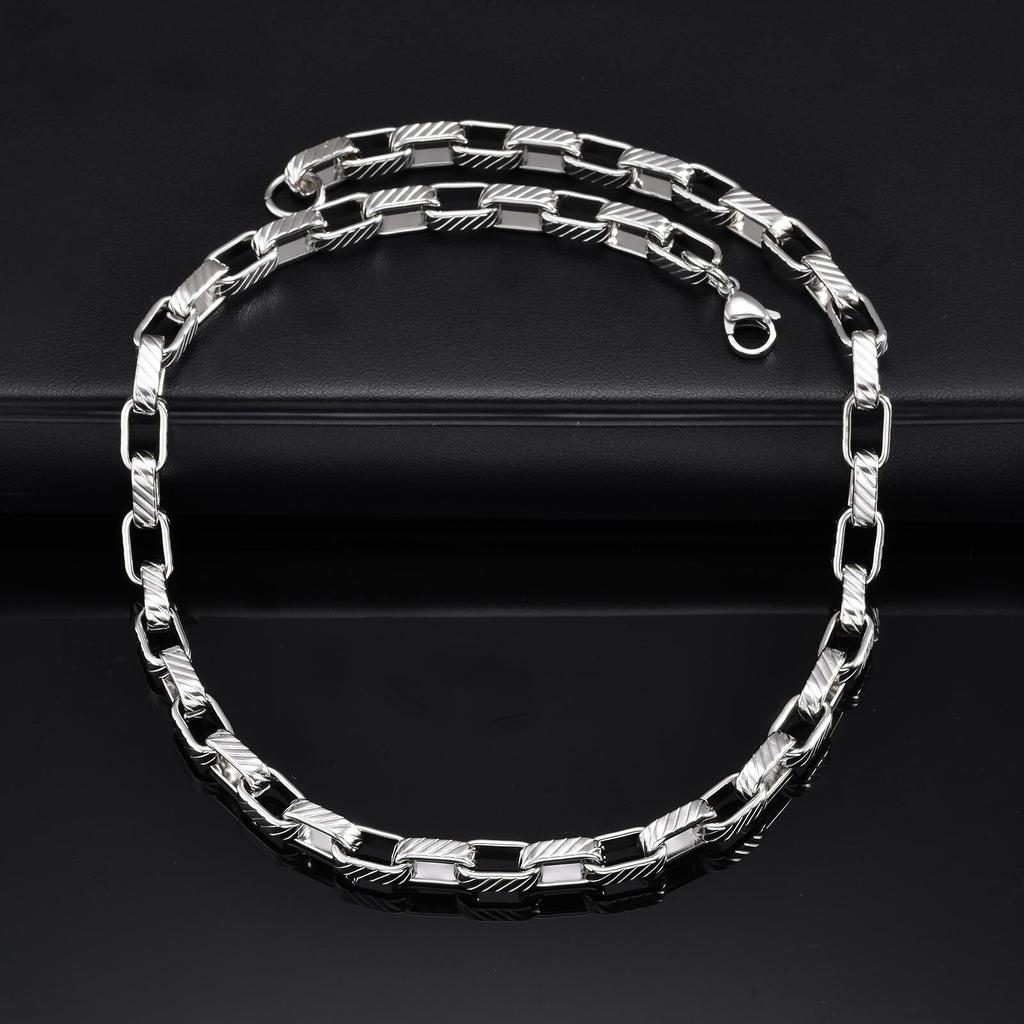 Chunky Embossed Chain Necklaces for Men Boys,Never Fade Stainless Steel Rectangle Chain Collar,Rock Punk Jewelry Gifts