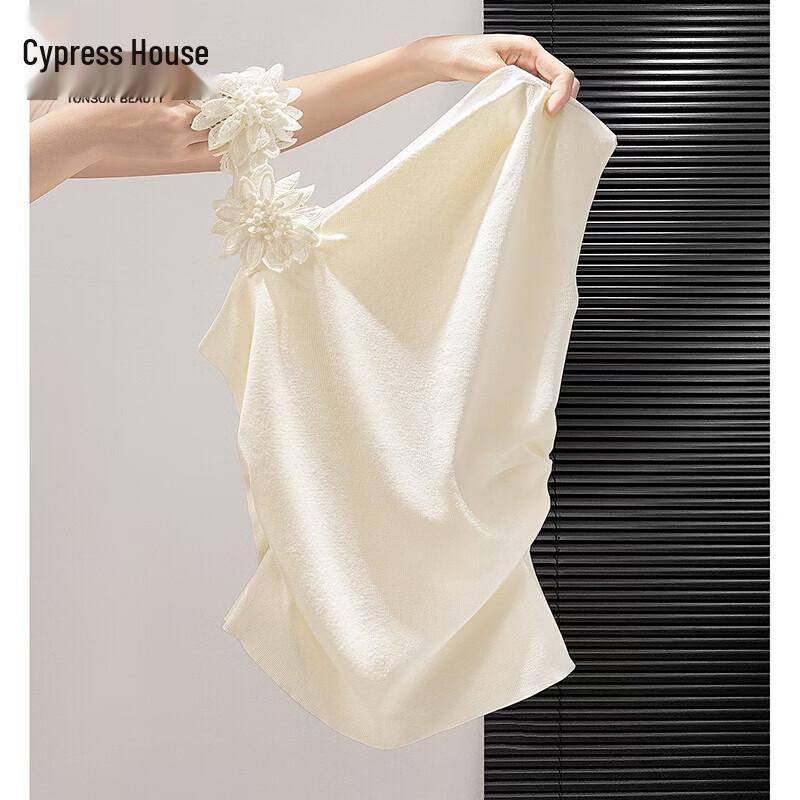 Women s French Style 3D Floral Off-Shoulder Knitted Vest One Size