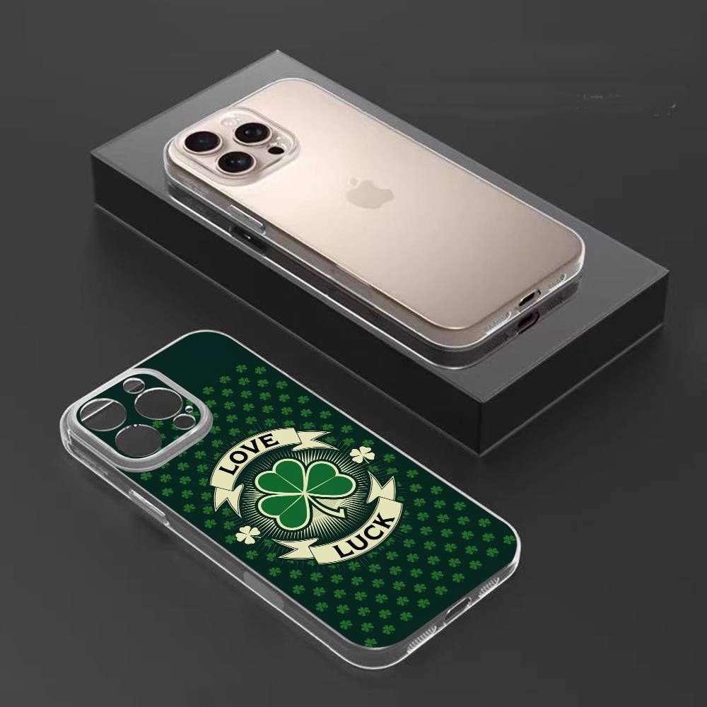 Clover Plant Four Leaf Phone Case For iPhone17,16,15,14,13,12,11 Plus,Pro Max Soft Transparent Cover