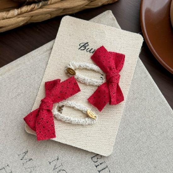 Autumn New Style Fabric Polka Dot Color Bow Bb Clip Simple and Versatile Children Do Not Hurt Their Hair Side Bye Bye Clip