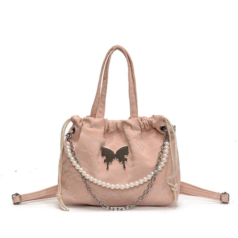 Schoolbag1011 Summer Casual Aesthetic Texture Solid Color Pearl Ladies Han Fan Fashion Shoulder Crossbody Handheld Backpack
