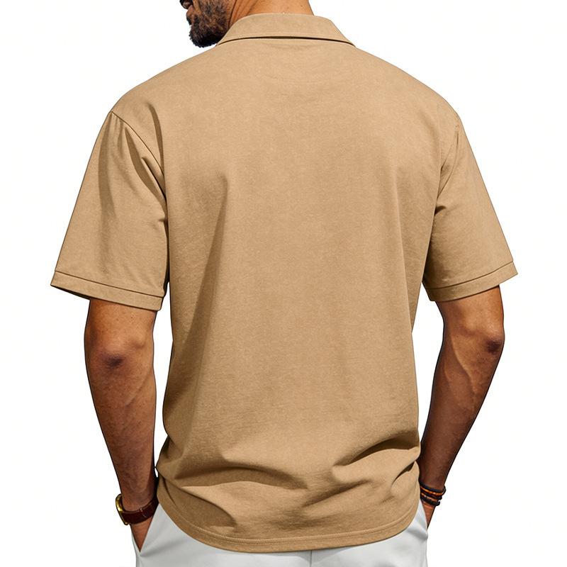Men’s Washed Short‑Sleeve Polo Shirt, Classic Lapel Collar with Chest Pocket, Soft Breathable Fabric, Relaxed‑Fit Business Casual Daily Top