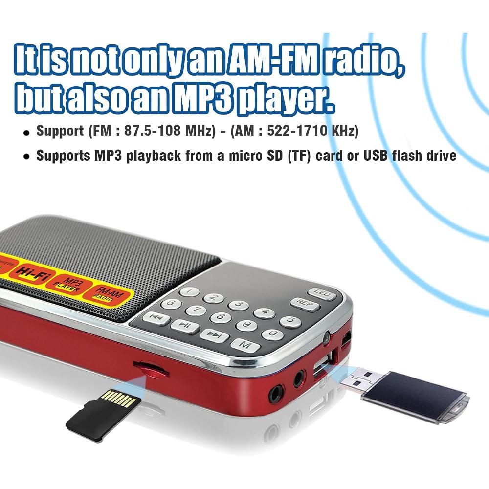Kleine Radios, tragbar, AM FM, unterstützt MP3-Wiedergabe über USB-Flash-Disk/Micro-SD-Karte, digitale Tasten, Bassmembran-Taschenradio mit ausgezeichnetem Empfang