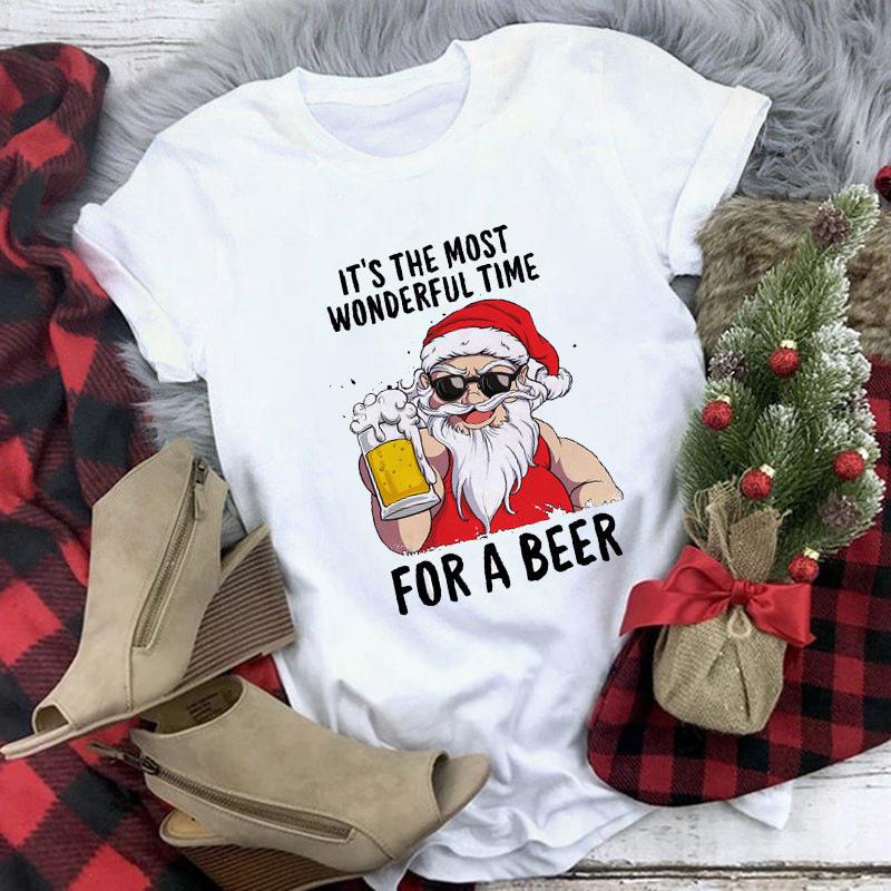 Women's Crew Neck Short Sleeve Graphic Print Christmas T-Shirts Loose Fit Casual Tees