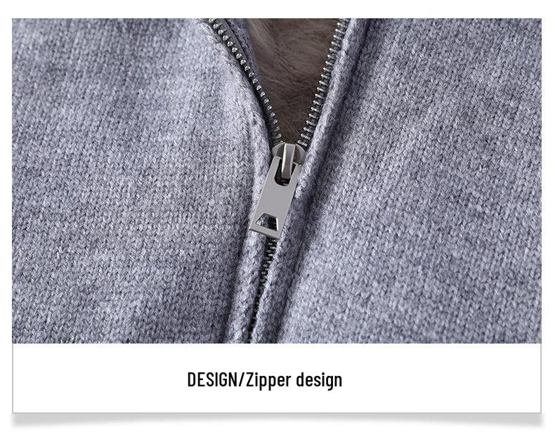 Men's Solid Color Hooded Knitwear Jacket with Fur Lining for Fall/Winter