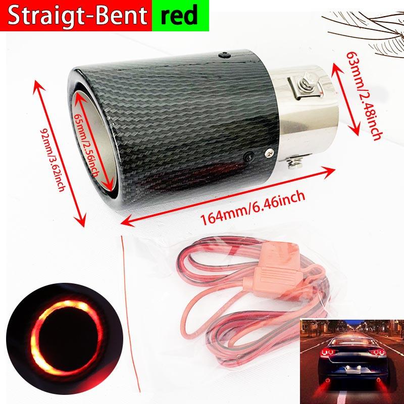 Universal Car LED Exhaust Tip Carbon Fiber Look Luminous Muffler Tail Pipe with Red/Blue Light for Vehicle Modification red sraigt bent