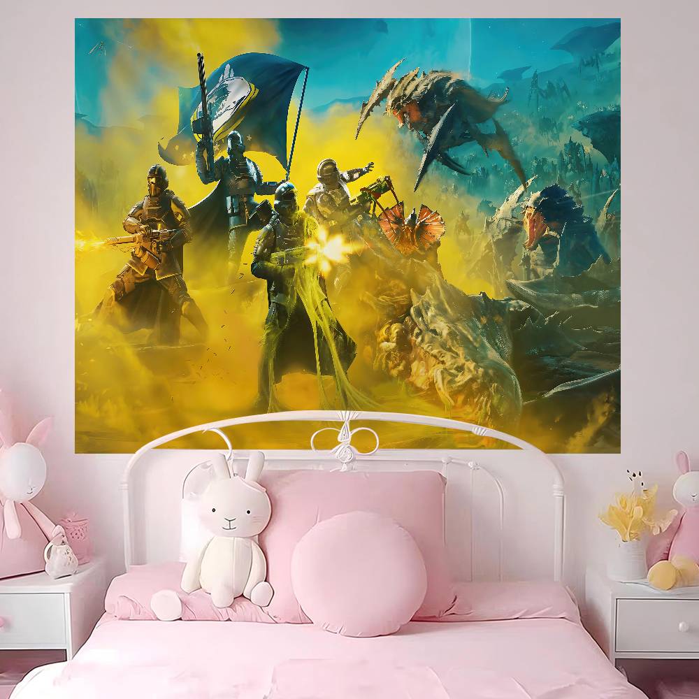 Video Game HHelldivers Anime Tapestry Hanging Tarot Hippie Wall Rugs Dorm Wall Hanging Sheets