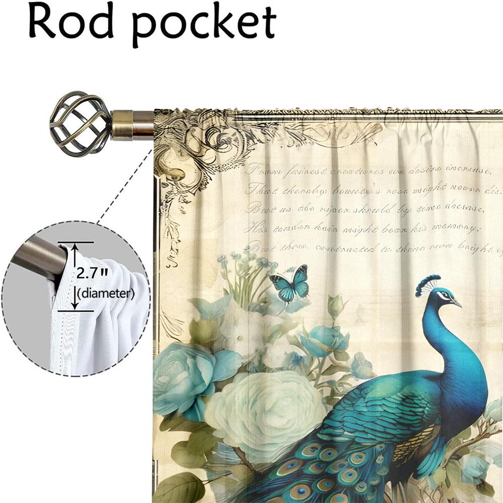 2Pcs Elegant Peacock Curtains Blue Vintage Floral Pattern Living Room Bedroom Office Sunshade Country Style Decor Curtains
