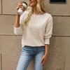 Women's Fashion Color Neck Loose Fit Long Sleeve T-Shirt for Casual Wear