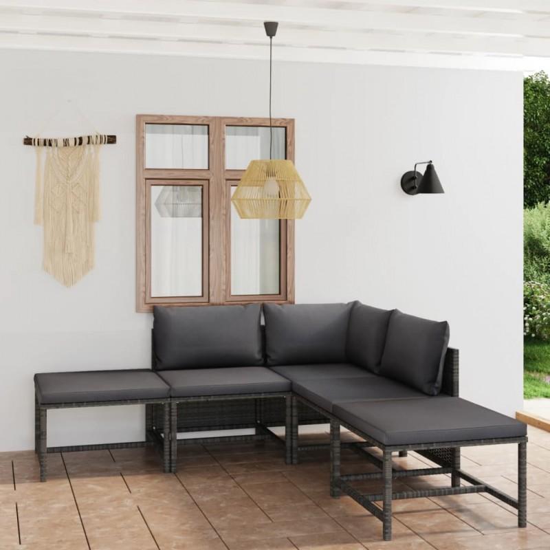 Día y Noche - Día y Noche Set de muebles de jardín 6 pzas y cojines ratán sintético gris