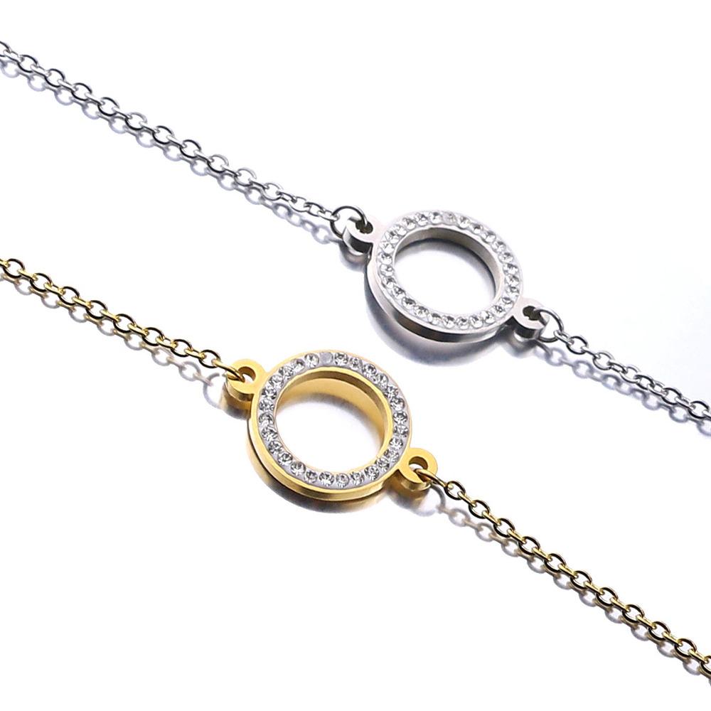 Stainless Steel Gold Crystal Zircon Chain Bracelet Adjustable Simple Round Charms Bracelet For Women Steel Jewelry Bracelet