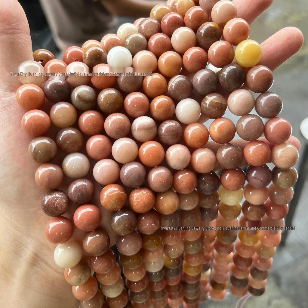 Huan Jing Natural Green Translucent Jade & Pink Jade Beads for DIY Bracelet Accessories
