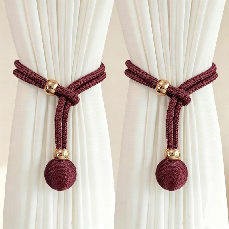 2Pcs Magnetic Curtain Tiebacks With Durable Braided Rope Elegant Gold Balls For Living Room Bedroom Decor