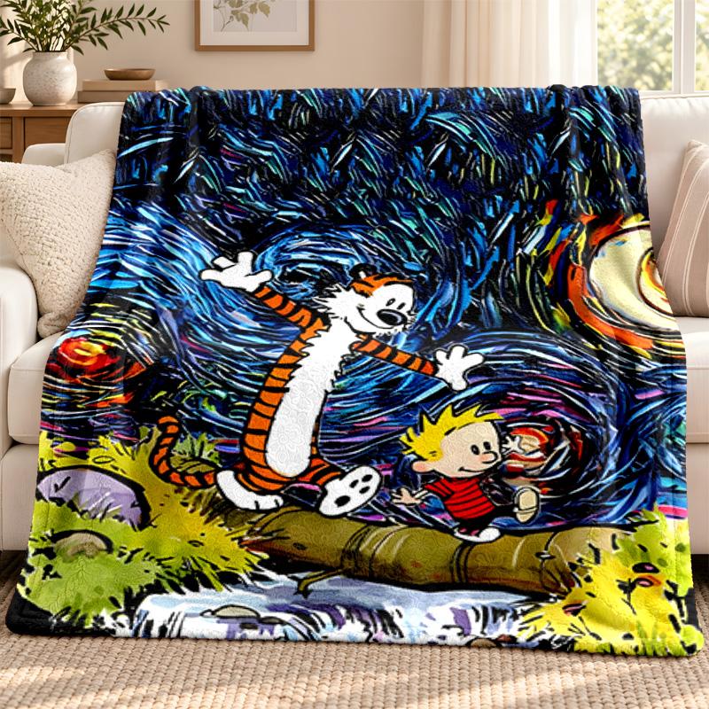 Calvin and Hobbes blanket Flannel Blanket Soft Cozy Plush Throw for Sofa Bed Lightweight Home Decoration Outdoor camping