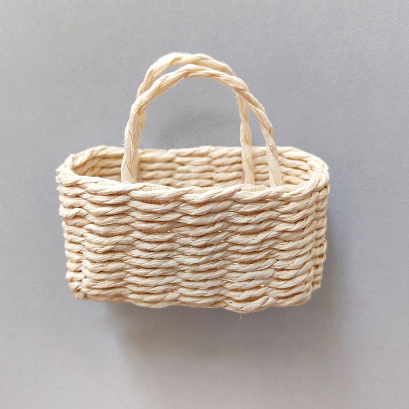 Dollhouse Hand Woven Rattan Basket Shopping Basket Straw Handbags Dollhouse Weaving Beach Bag For Dolls Miniature Decoration