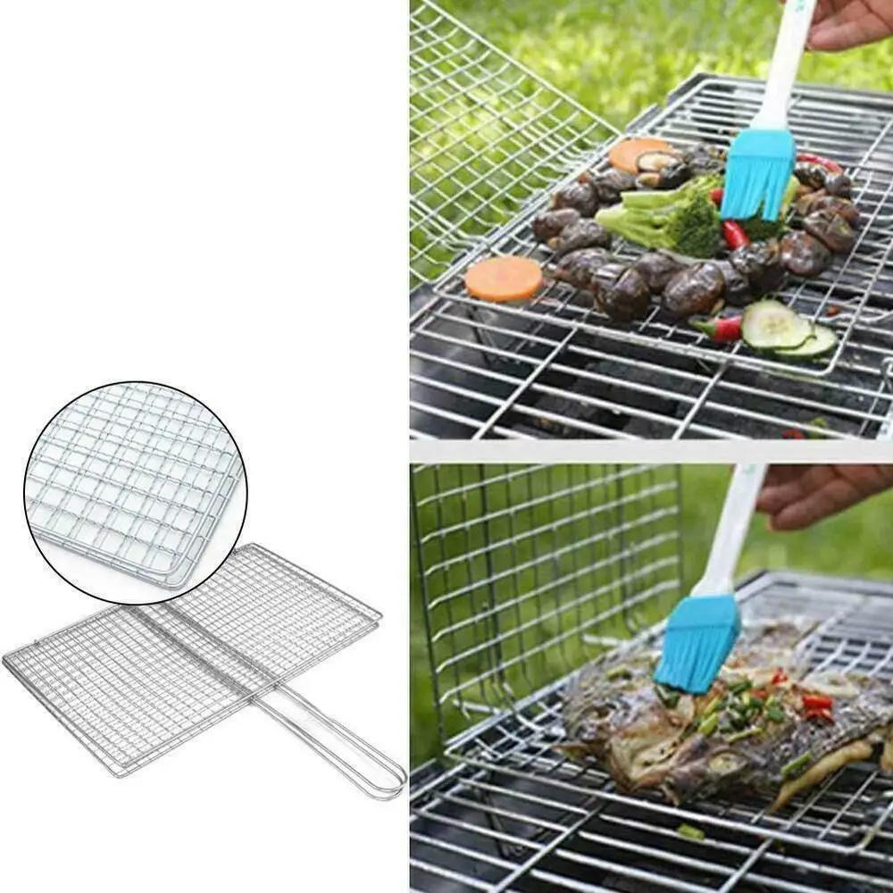 Silver Steak Meat Fish Net Size BBQ Net Tools Vegetable Barbecue Grilling Basket Grill  Rotisserie Grill  Barbecue Grill  Cucina