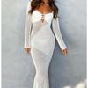 Women's Spring New Hollow Long Sleeve Knitted Low Cut Sexy Backless Dress