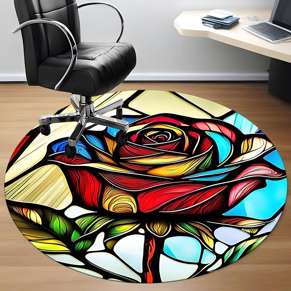 1pc Rose StainedGlass Office Round Area Rug, Under Office Chairs Bedroom Living Room Home Decor, Room Deco, Available In Various Sizes L1024370