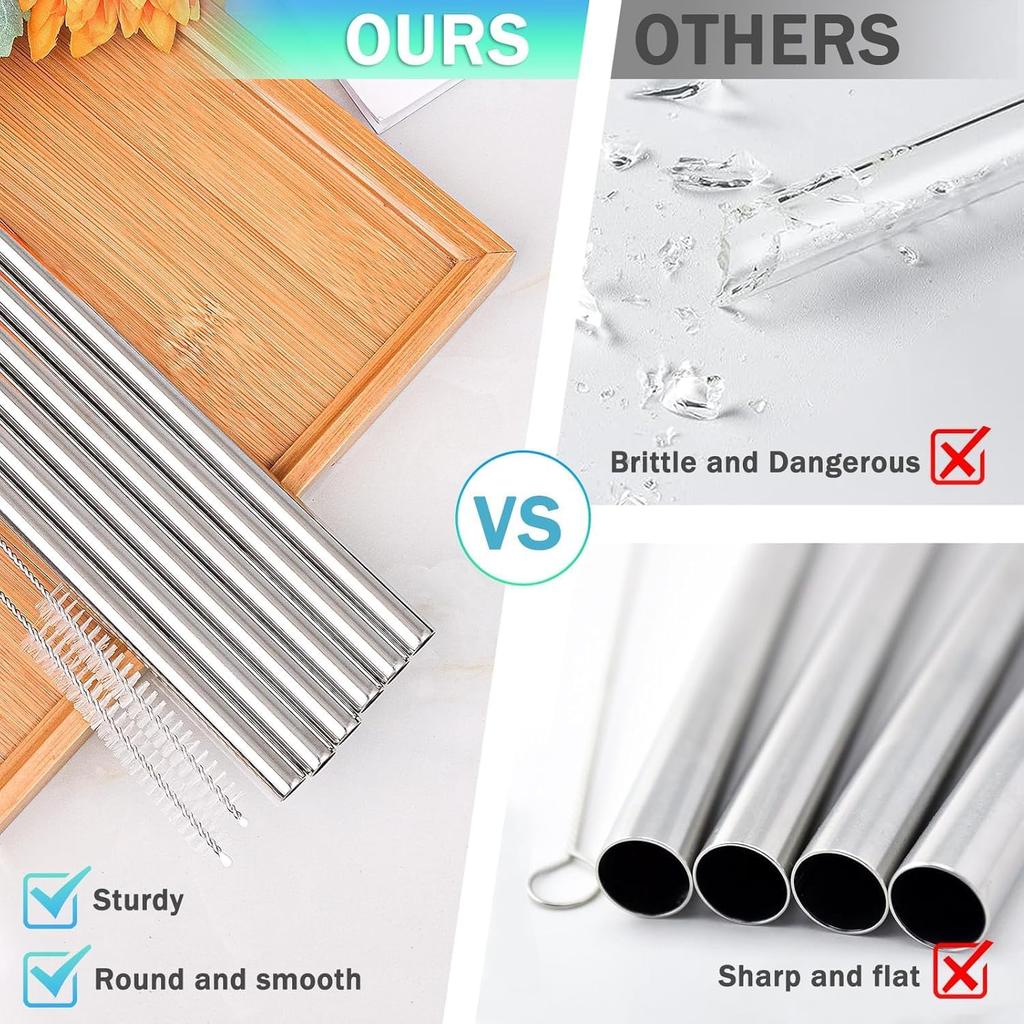 Replacement Stainless Steel Straws for Owala FreeSip/Flip 24 Oz 32 Oz, 3 Pack Metal Reble Straws with 2 Straw Cleaner Brushes for Owala FreeSip/Flip