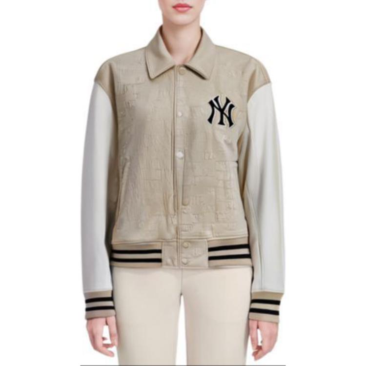 MLB SS24 New York Yankees Color Block Logo Button Jacket Unisex Jacket Beige 3AJPM0241-50SAL