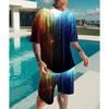 Summer Fashionable Men's Striped Style 3D Two-piece Set Street Casual Fashion Breathable Comfortable Sports Loose Large Size Sports Wear
