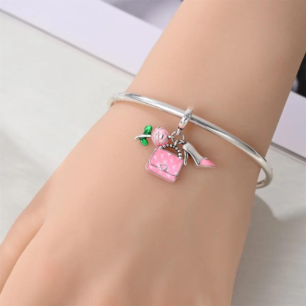 Romantic Copper Metal Lipstick Shoes Bag Charm Bead Components Backpack Bead Components Pendant Bead Component Compatible With Womens Bracelet High