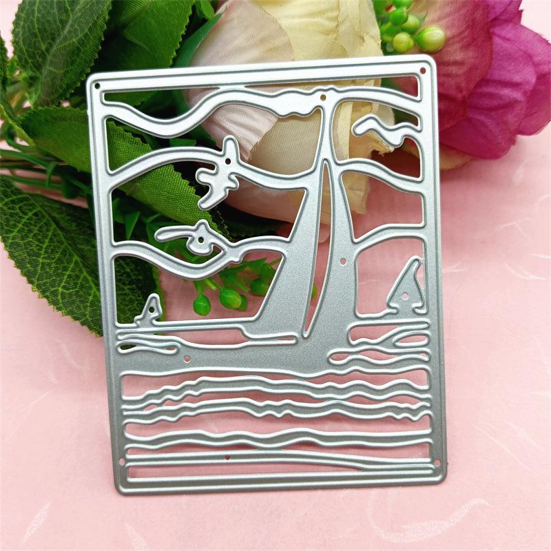 Rectangular Sailboat Wave Design Style Metal Cutting Dies DIY Scrapbooking Embossing Stencil Paper Craft Album Template