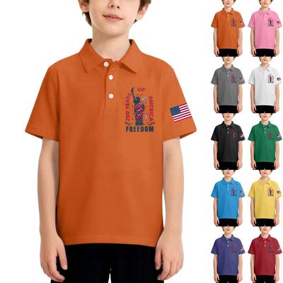 Kinder Kurzarm Poloshirt Lässig Tägliches Tragen Leichter Atmungsaktiver Stoff mit Patriotischem Grafikdruck und Knopfleiste für Jungen