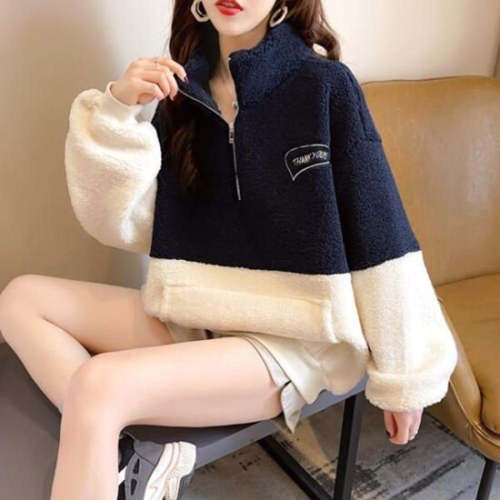 Navava Fleece Pocket Color Block Half Zip Long Sleeve Sweatshirt Nt3145