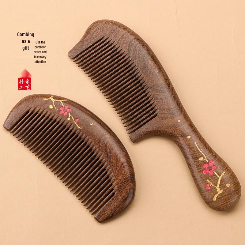 Black Gold Sandalwood Comb with Free Engraving - Hand-Painted Wooden Comb In High-End Gift Box, Perfect for Nurse's Day