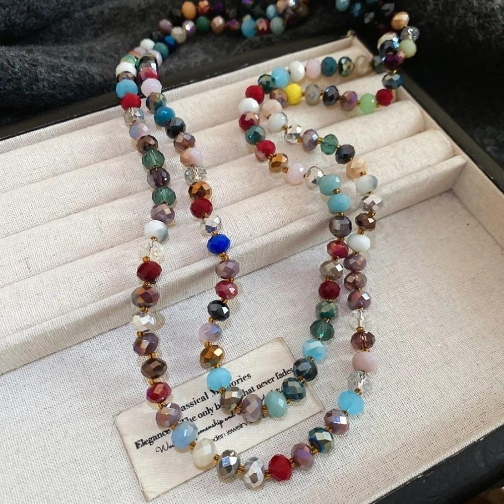 Bohemia Glass Beads Necklace Rainbow Chokers Necklace Strand Sweater Chain For Women Female
