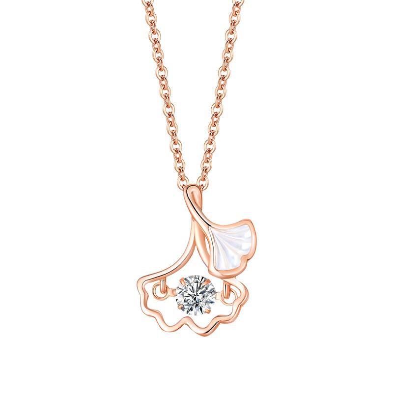 Apricot 925 Sterling Silver Ginkgo Leaf Necklace for Women - Elegant Design, Ideal Valentine s Day Gift 925 Sterling Silver