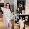 1011 New Ice Silk Nightdress Women's Summer Thin Shirt Skirt Loose Large Size Dark Pattern Jacquard Simple Style Loungewear