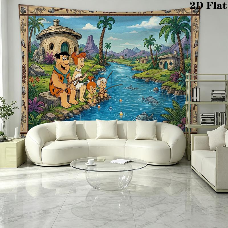 The Flintstones Cartoon Wall Tapestry Aesthetic Wall Hanging Printed Fabric Blanket Decorative Tapestries for Bedroom Living Room Home Decor