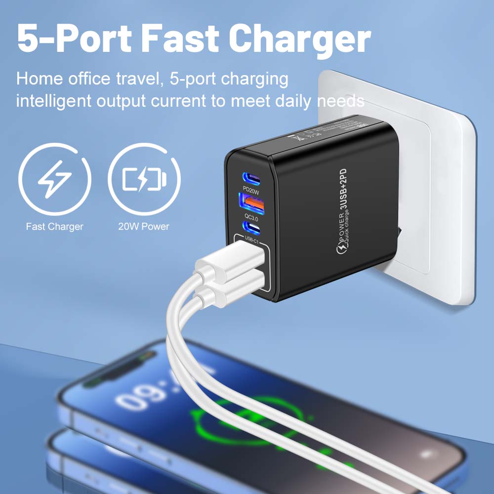 80W USB Charger PD Fast Charging Type C Mobile Phone Adapter For iPhone 15  Quick Charge EU/US/UK Plug Wall Charger